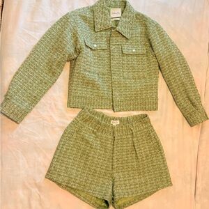 Green Tweed Jacket and Shorts Set